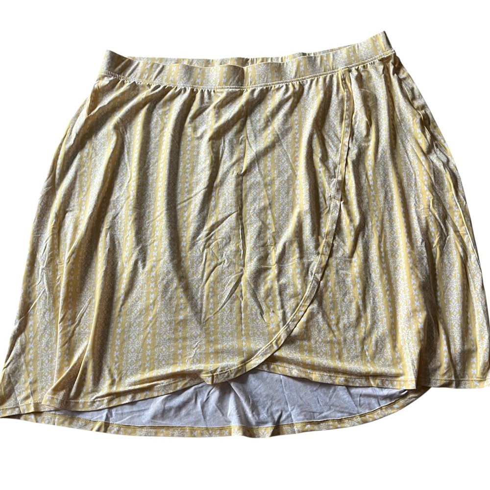 Comfort Code Cuddl Duds Skirt 3X Yellow‎ White Geo Print Pull On Tulip Faux Wrap